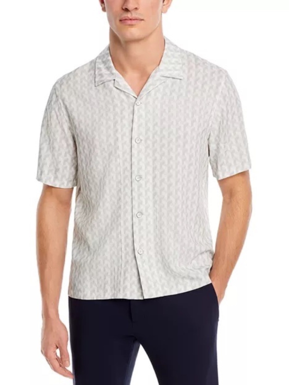 Rag & Bone Sz L Printed Resort Avery Relaxed Fit ButtonDown Shirt Geometric Gray